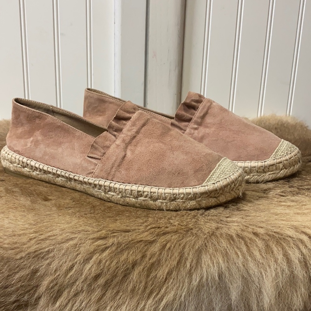 Conchisa Pink Ruffle Suede Leather Espandrille Shoes 9